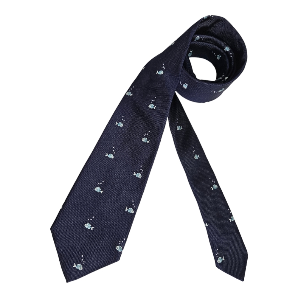 DIVIDE CENSI Blue Fish Silk LUXURY Tie ITALY